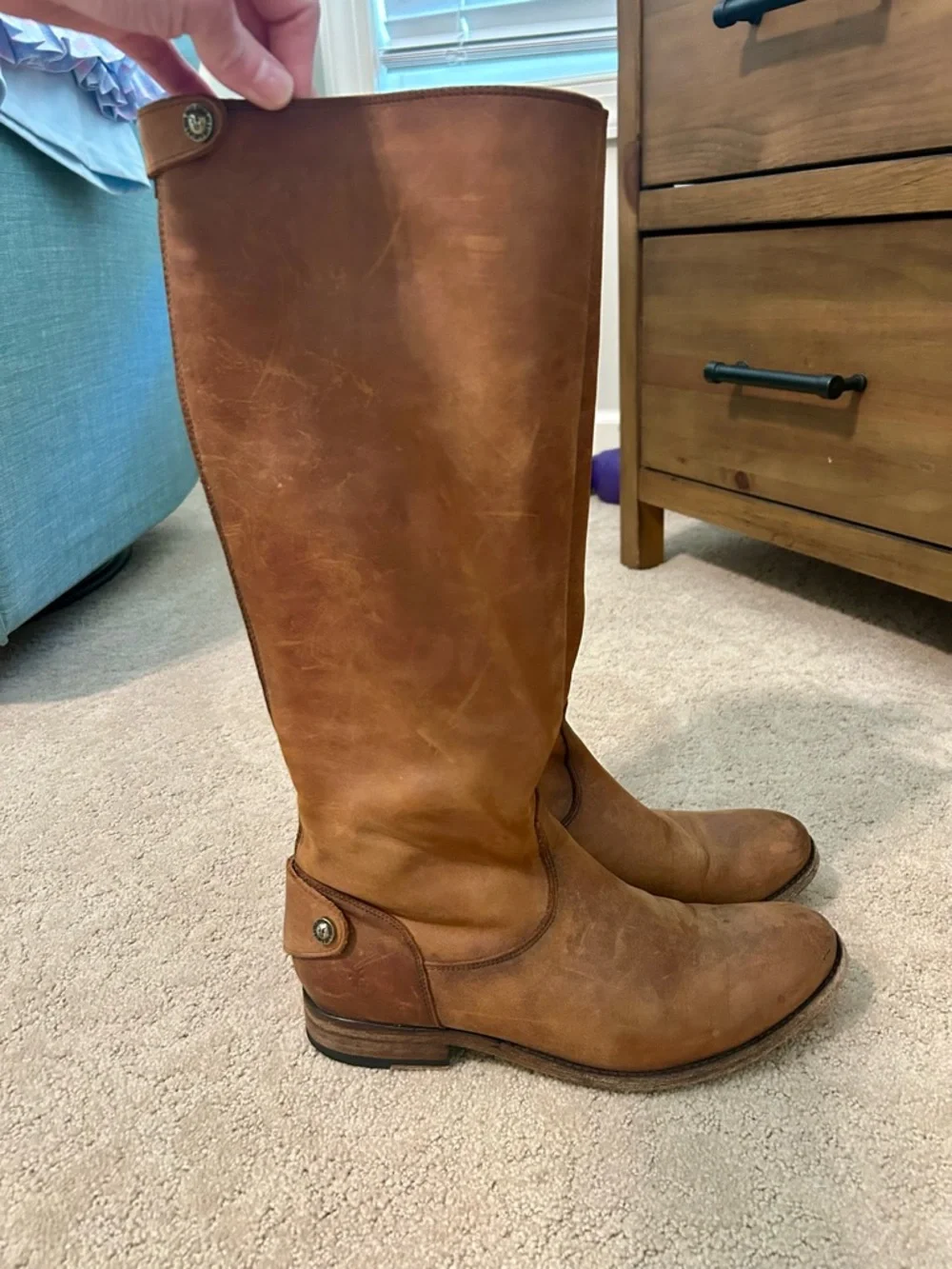 Frye Tall Riding Boots in Tan Brown Leather - Picture 3 of 7